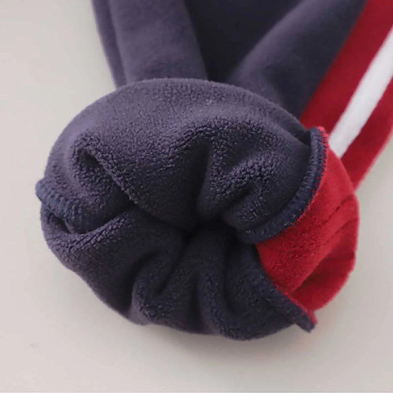 Boys Navy Blue Color-Blocked Fleece Hooded Zipper Jacket With Jogger Co-ord Sets Sets
