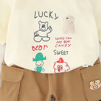 Boys Apricot Graphic Bear Printed T-Shirt With Cargo Shorts Set 2 pc. Sets