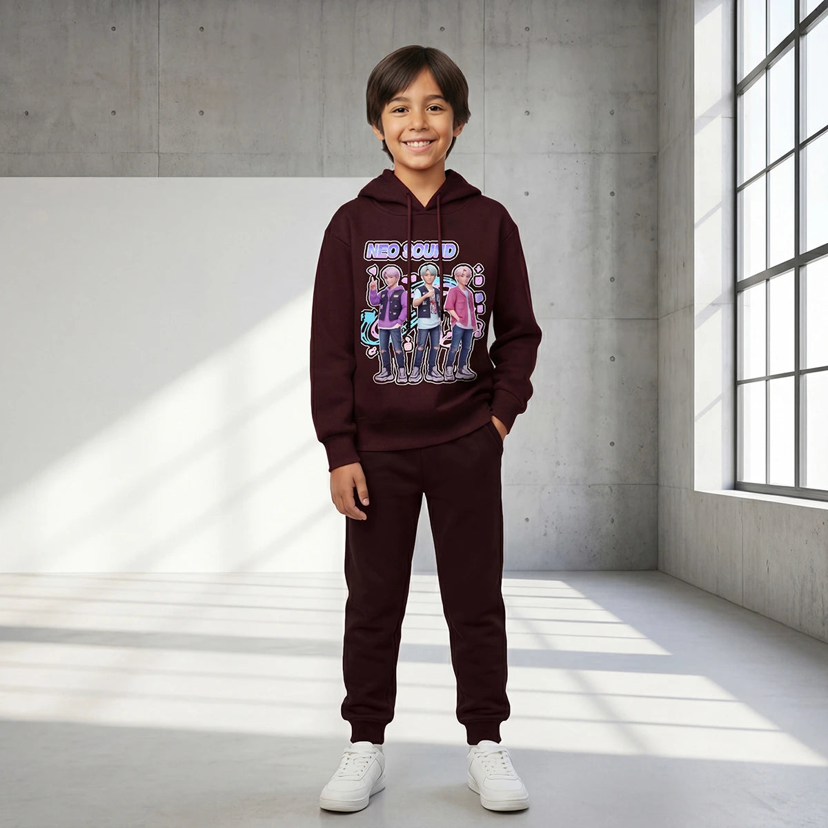 Boys Maroon K-Pop Neo Sound Graphics Hoodie With Jogger Co-ord Sets Sets Maroon 6-7 Y