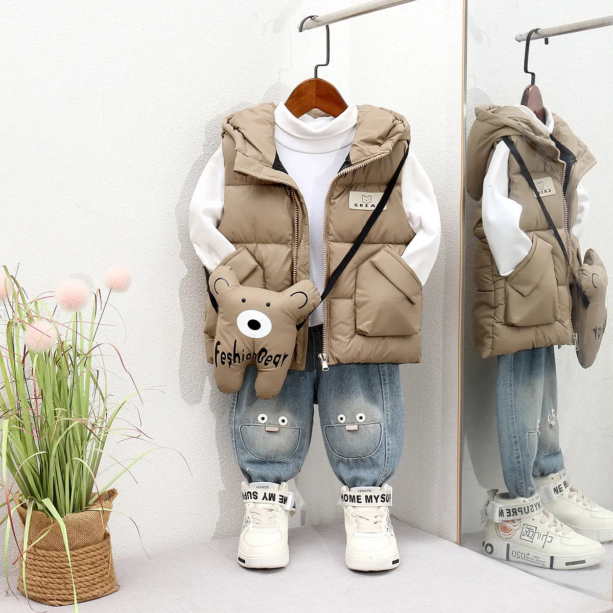 Boys Brown Hooded Sleeveless Puffer Vest With Patch Pockets Coats & Jackets Brown 2-3 Y