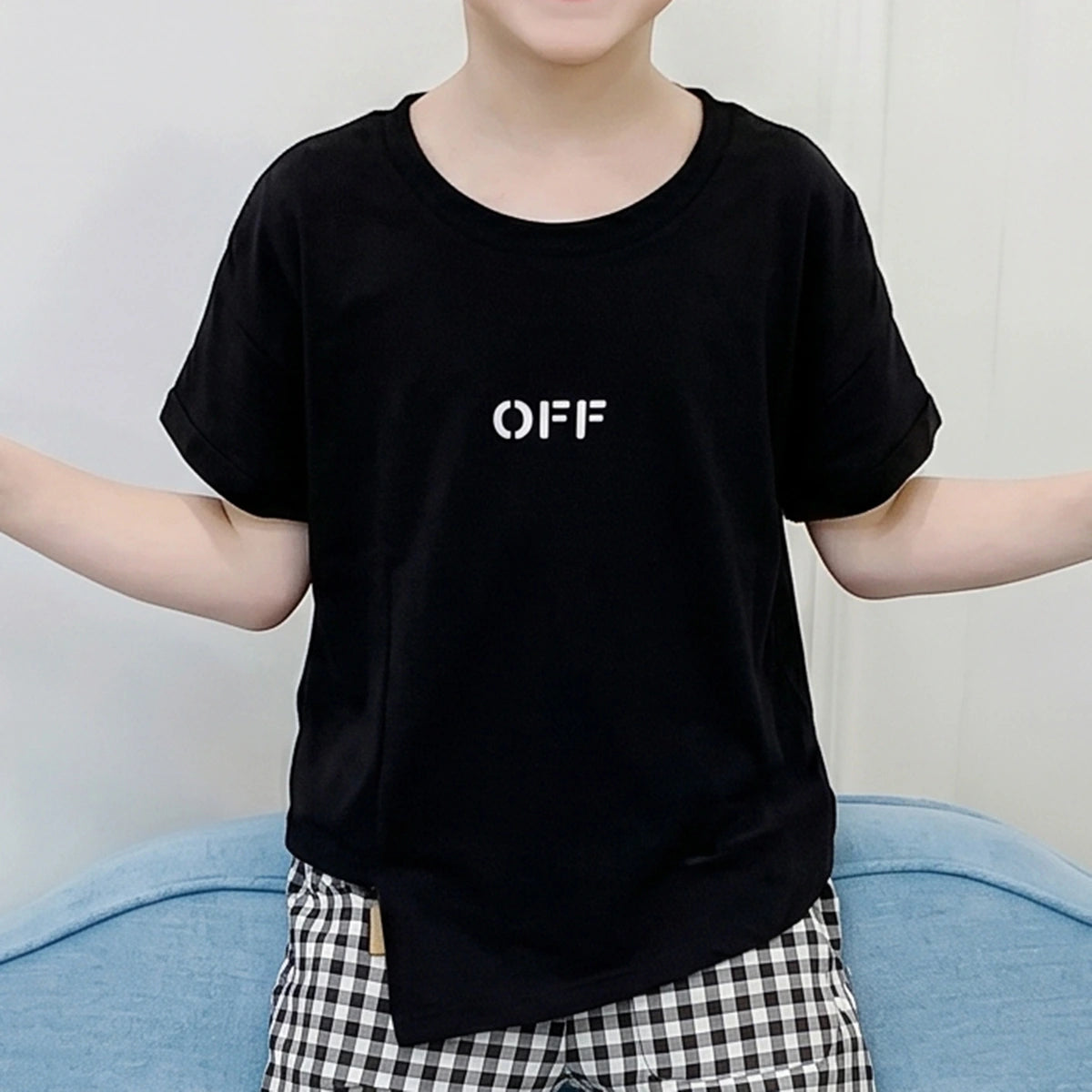 Girls Black Eye Graphic Printed Short Sleeve T-Shirt With Gingham Shorts Sets 2 pc. Sets