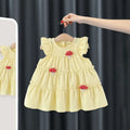 Girls Yellow Mushroom Applique Short Sleeve Tiered Dress Casual Dresses Yellow 1-2 Y