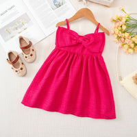 Girls Fuchsia Textured Sleeveless Fit & Flare Dress With Bow Detail Casual Dresses Fuchsia 1-2 Y