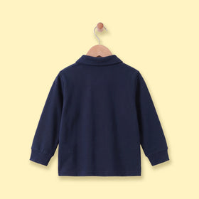 Boys Navy Blue Embroidered Long Sleeve Polo T-Shirt Tshirts