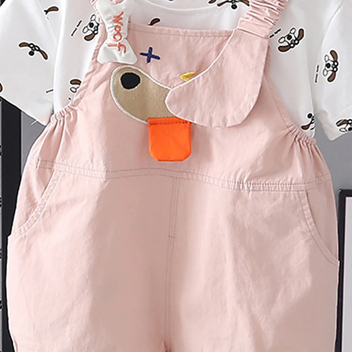 Boys Light Pink Animal Motif Short Sleeve T-Shirt With Dungaree Sets 2 pc. Sets