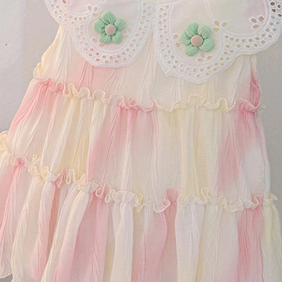 Girls Pink Tie-Dye Schiffli Dress with Peter Pan Collar Casual Dresses