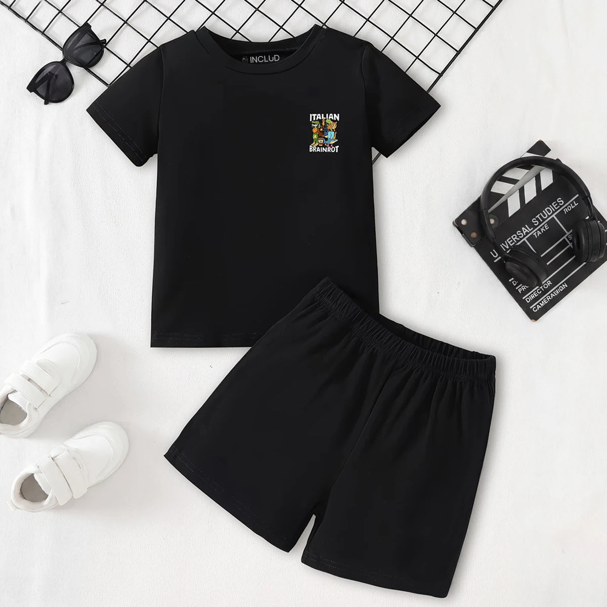 Boys Black Graphic Short Sleeve T-Shirt With Shorts Sets 2 pc. Sets Black 3-4 Y