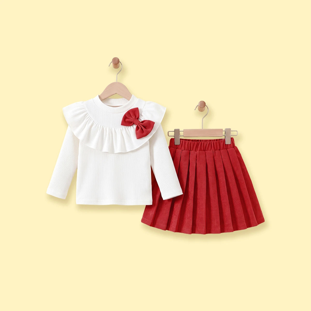 Girls Red Bow Applique Long Sleeve Top with Skirt Sets 2 pc. Sets Red 2-3 Y