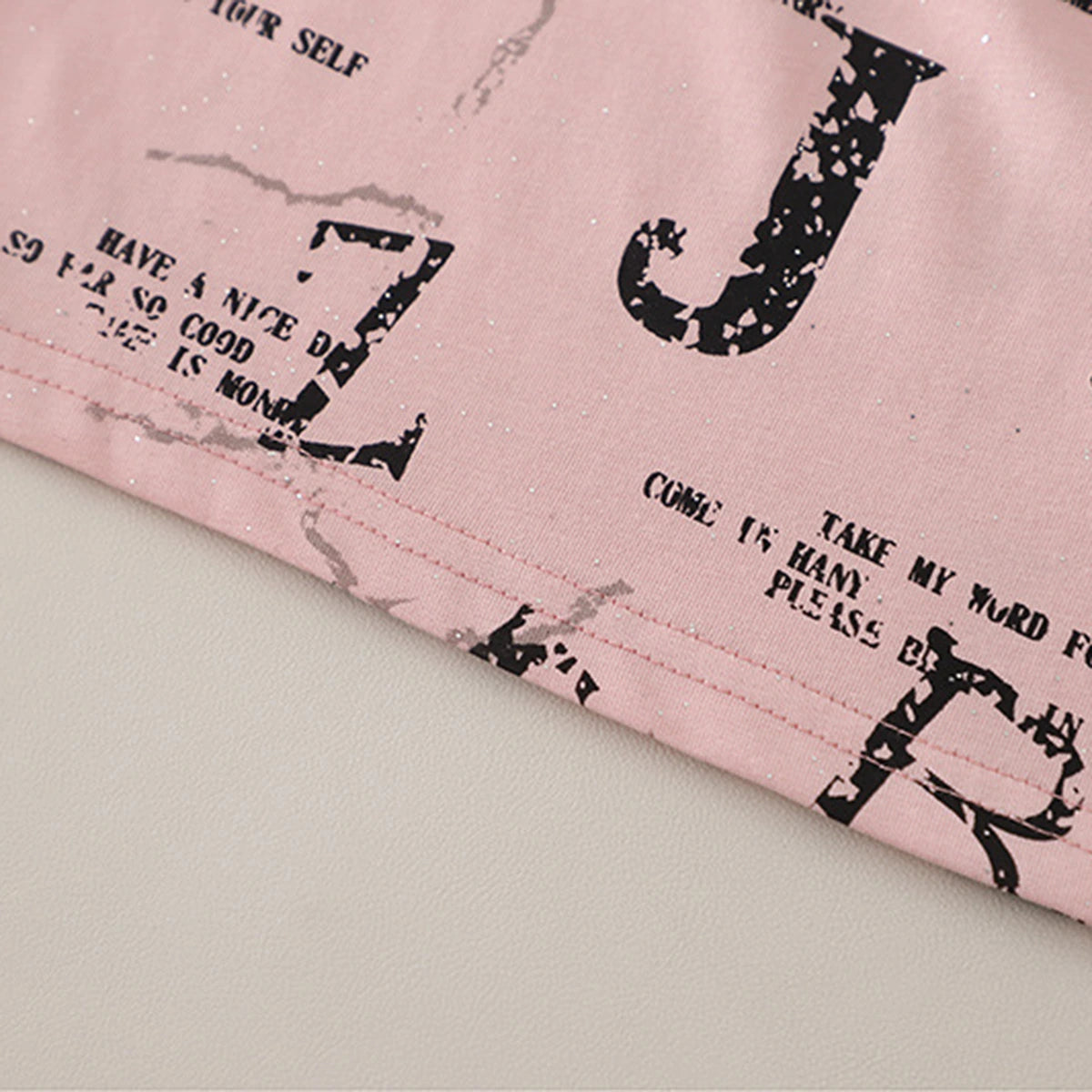 Boys Pink Typographic Printed Short Sleeve T-Shirt With Denim Shorts Sets 2 pc. Sets