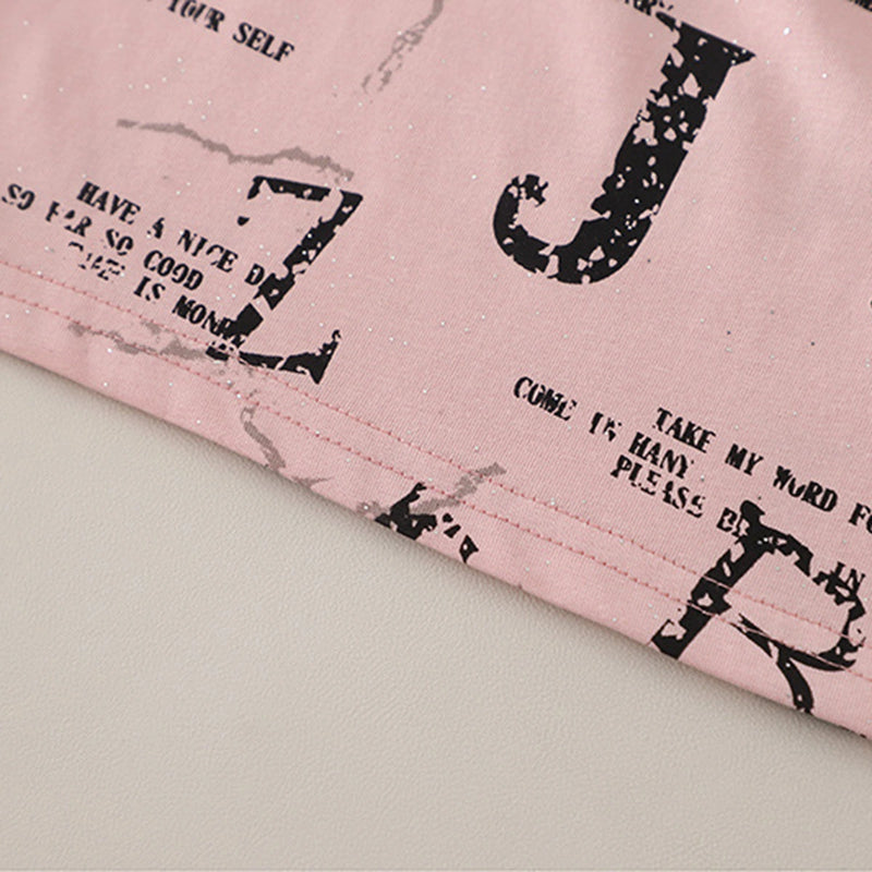 Boys Pink Typographic Printed Short Sleeve T-Shirt With Denim Shorts Sets 2 pc. Sets