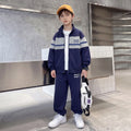 Boys Navy Blue Colorblocked Front Open Jacket With Pants Sets 2 pc. Sets Navy Blue 5-6 Y