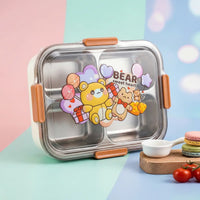 Kids White 3-Compartment Stainless Steel Lunch Box Trending Accessories