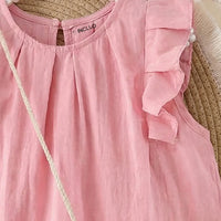 Girls Pink Sleeveless Summer A-line Dress With Sling Bag Casual Dresses