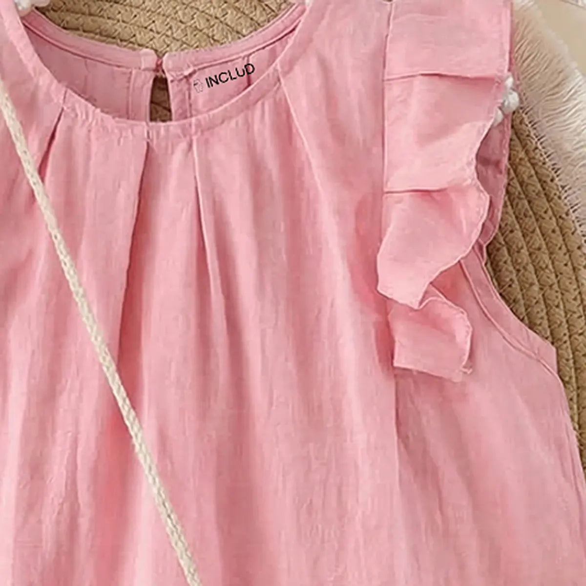 Girls Pink Sleeveless Summer A-line Dress With Sling Bag Casual Dresses