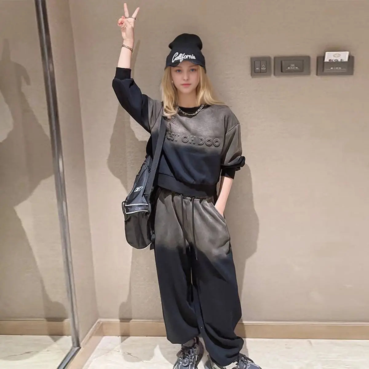 Girls Black Ombre Printed Sweatshirt With Pants Winter Co-ord sets 2 pc. Sets
