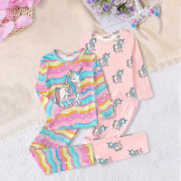 Girls Multicolor Unicorn Printed Top With Pajama Set ( Pack Of 2 ) Sets