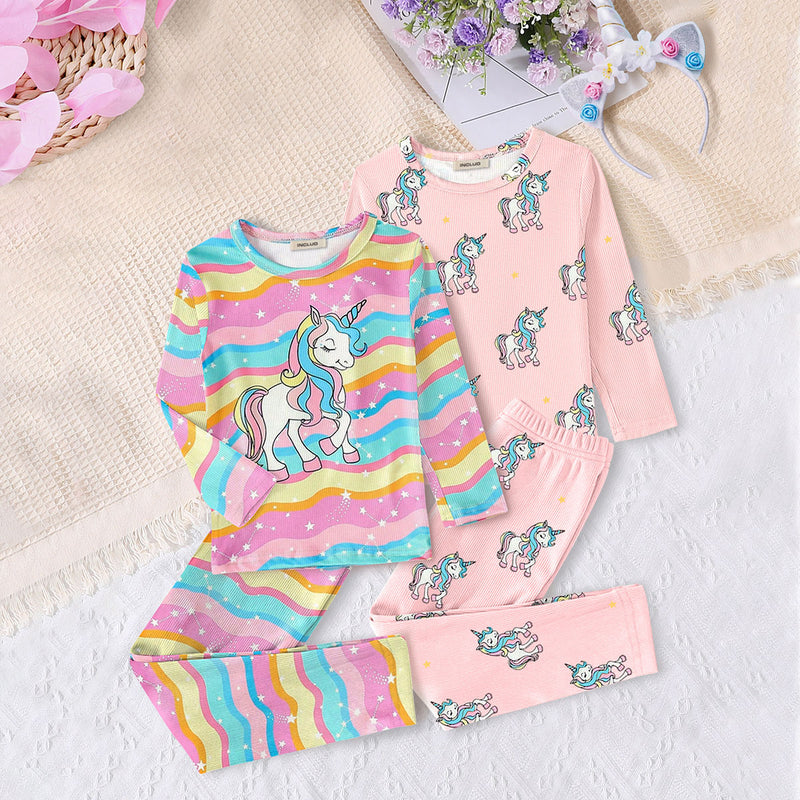 Girls Multicolor Unicorn Printed Top With Pajama Set ( Pack Of 2 ) Sets