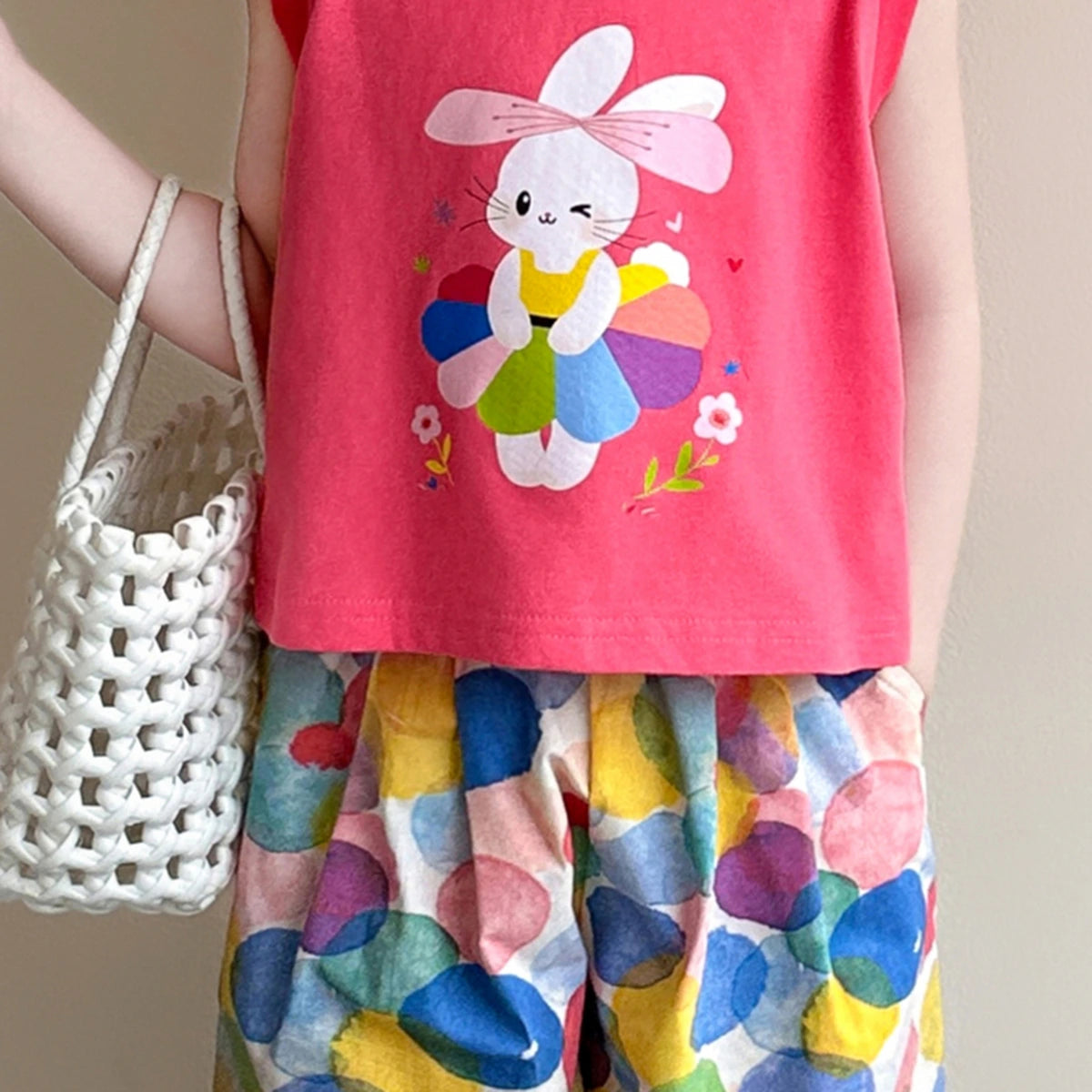 Girls Fuchsia Bunny Graphic Top With Balloon Pants Sets Sets