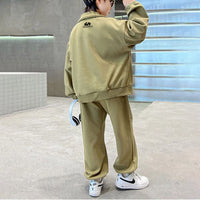 Boys Khaki Long Sleeve Front Open Sweatshirt With Pants Sets 2 pc. Sets