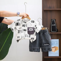 Boys White Typographic Print T-Shirt With Denim Shorts Set Sets White 1-2 Y