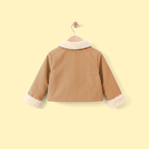 Girls Brown Textured Long Sleeve Crop Jacket Coats & Jackets