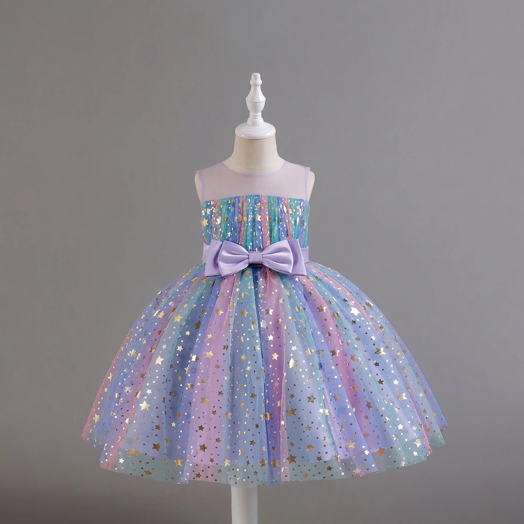 Girls Lavender Star Foil Print Sleeveless Fit & Flare Party Wear Dress Party Dresses Lavender 2-3 Y