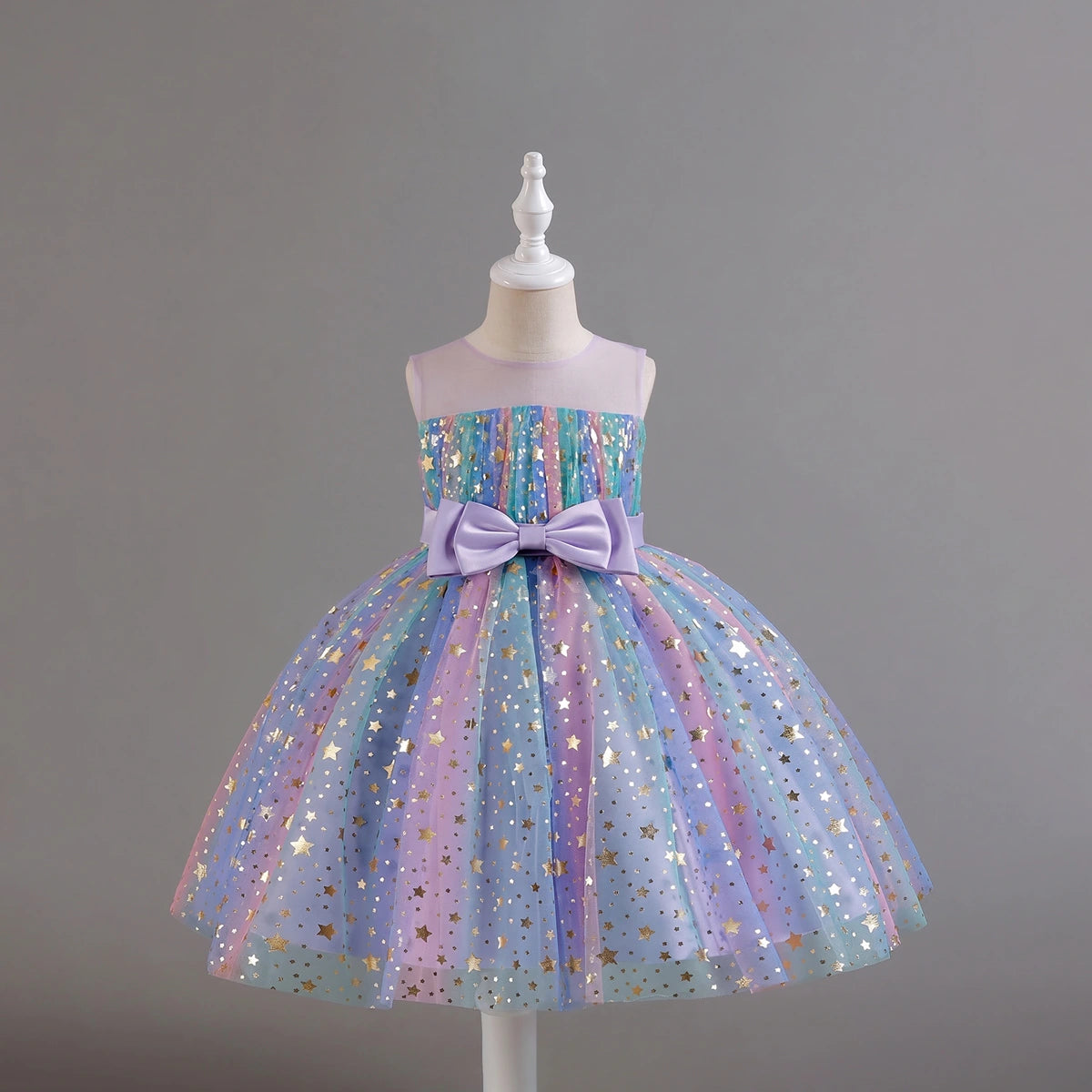 Girls Lavender Star Foil Print Sleeveless Fit & Flare Party Wear Dress Party Dresses Lavender 2-3 Y