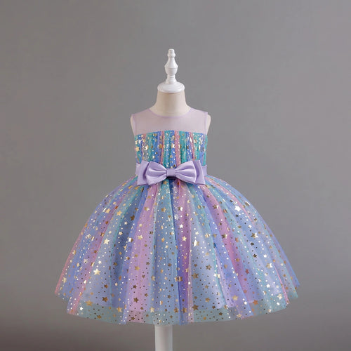Girls Lavender Star Foil Print Sleeveless Fit & Flare Party Wear Dress Party Dresses Lavender 2-3 Y