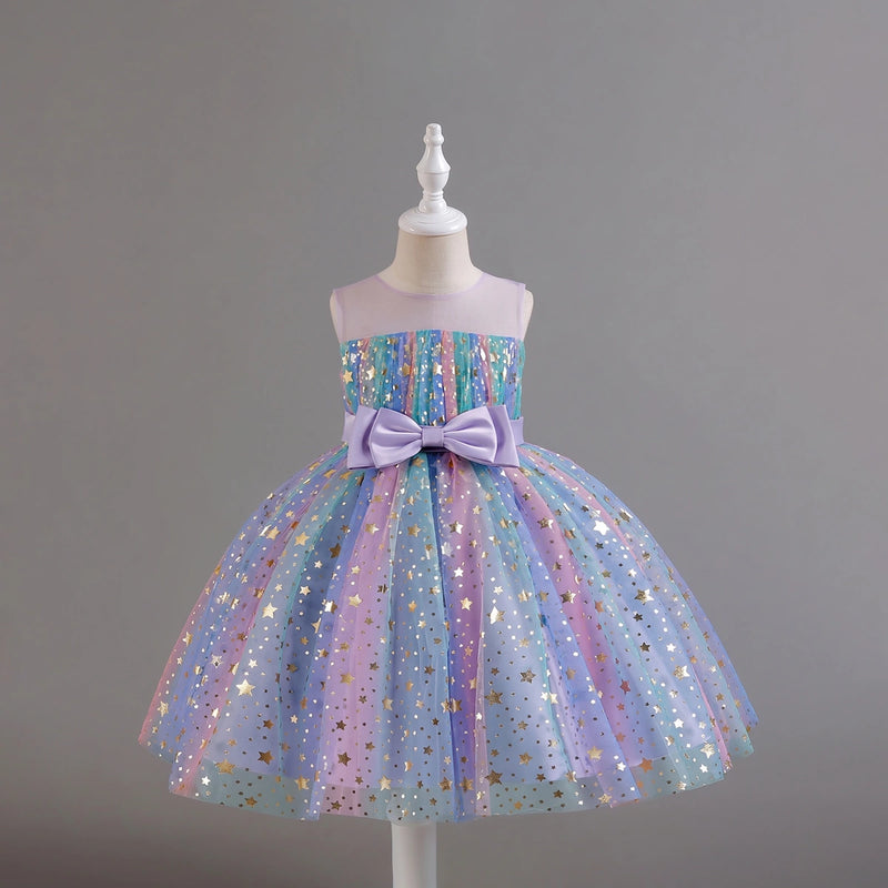 Girls Lavender Star Foil Print Sleeveless Fit & Flare Party Wear Dress Party Dresses Lavender 2-3 Y