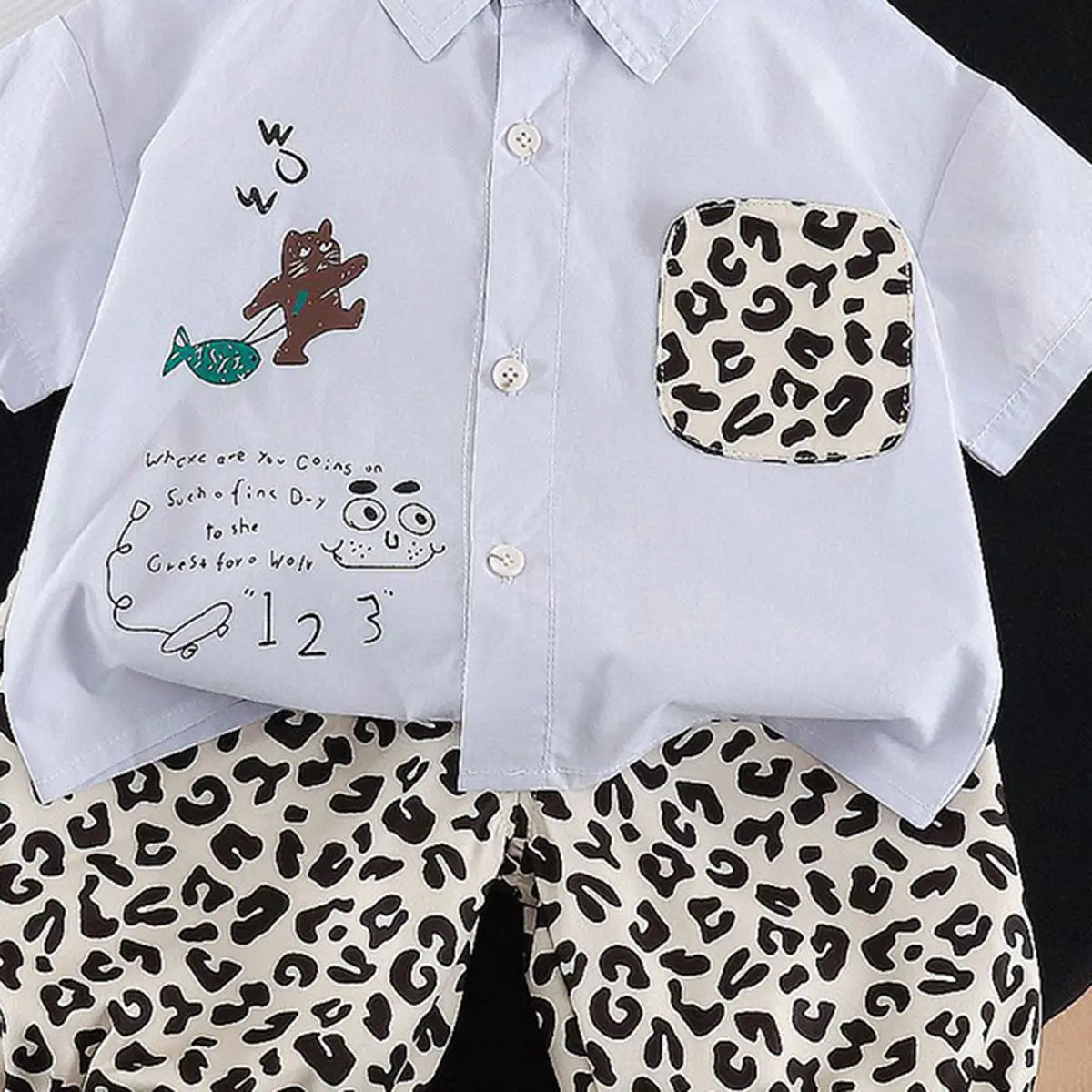 Boys Light Blue Animal Printed Shirt with Elasticated Shorts Sets 2 pc. Sets