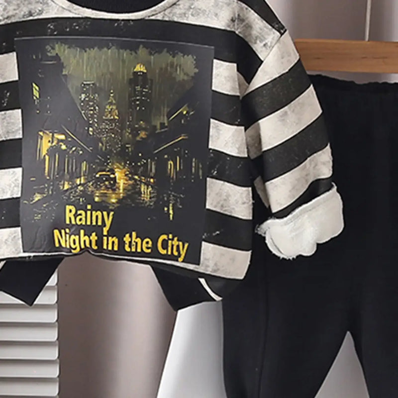 Boys Off White Stripes Graphic Printed Sweatshirt With Jogger Sets Sets
