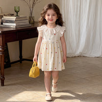 Girls Off White Floral Embroidered Flutter Sleeve A-line Dress Casual Dresses