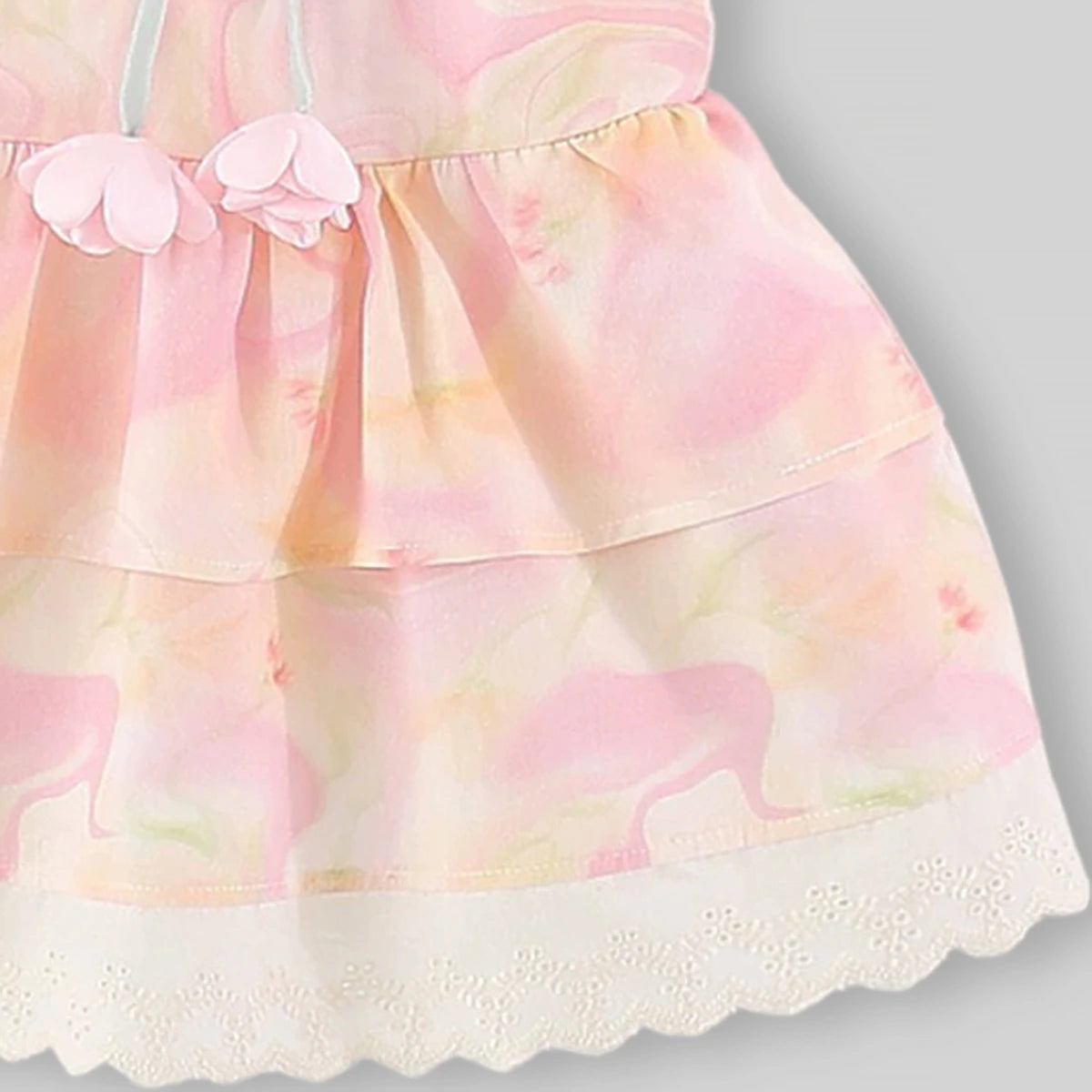Girls Pink Floral Print Tiered Fit And Flare Dress Casual Dresses