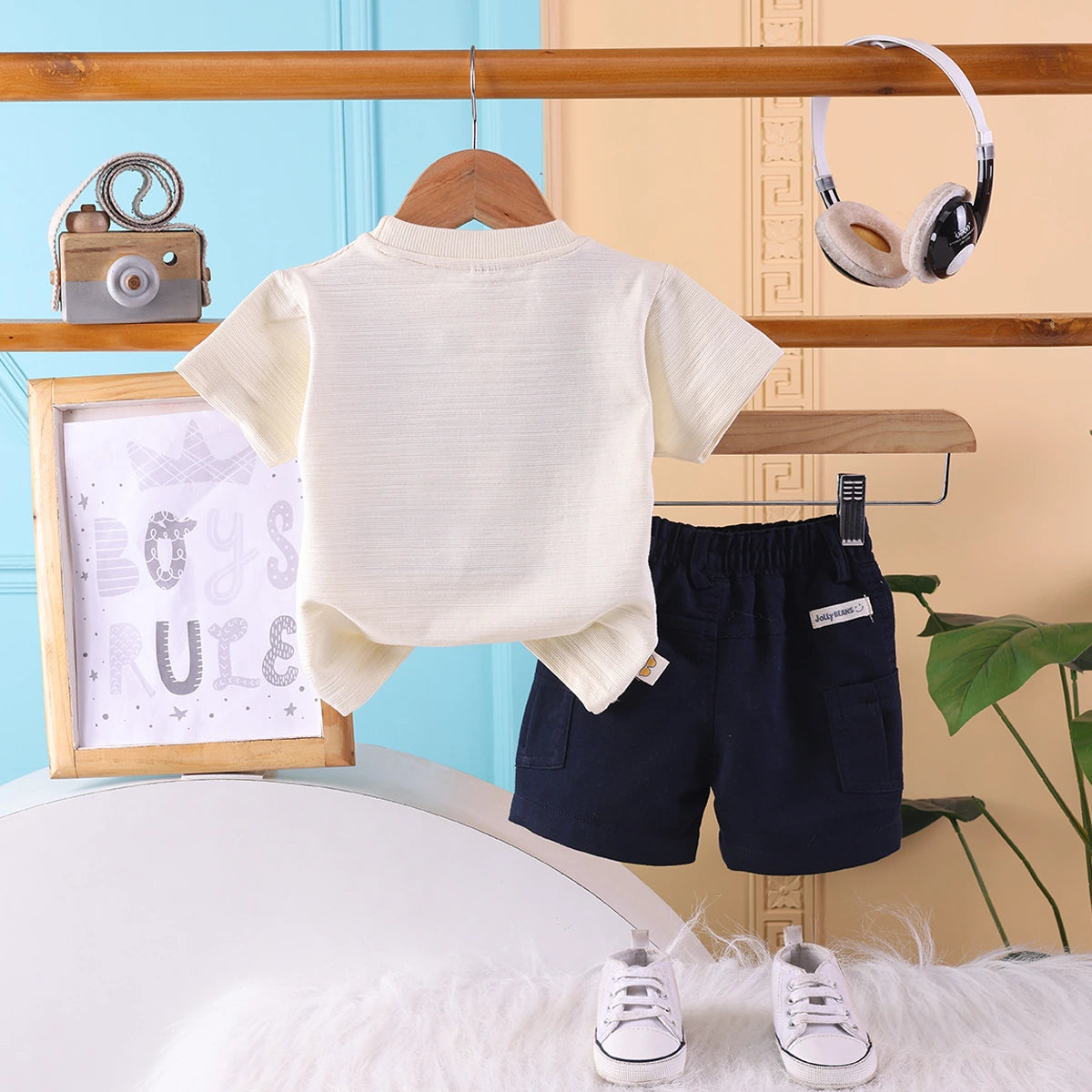 Boys White Reach Your Goal Printed T-Shirt With Shorts Sets 2 pc. Sets