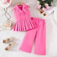 Girls Pink Sleeveless Blazer Top With Wide Leg Pants Co-ord Sets Sets Pink 2-3 Y