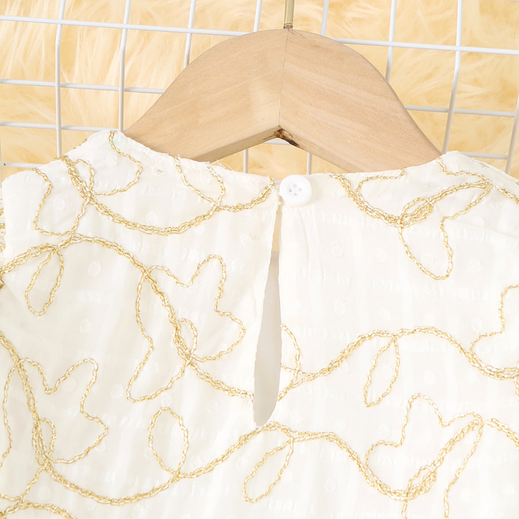 Girls White Puff Sleeve Embroidered Dress Casual Dresses