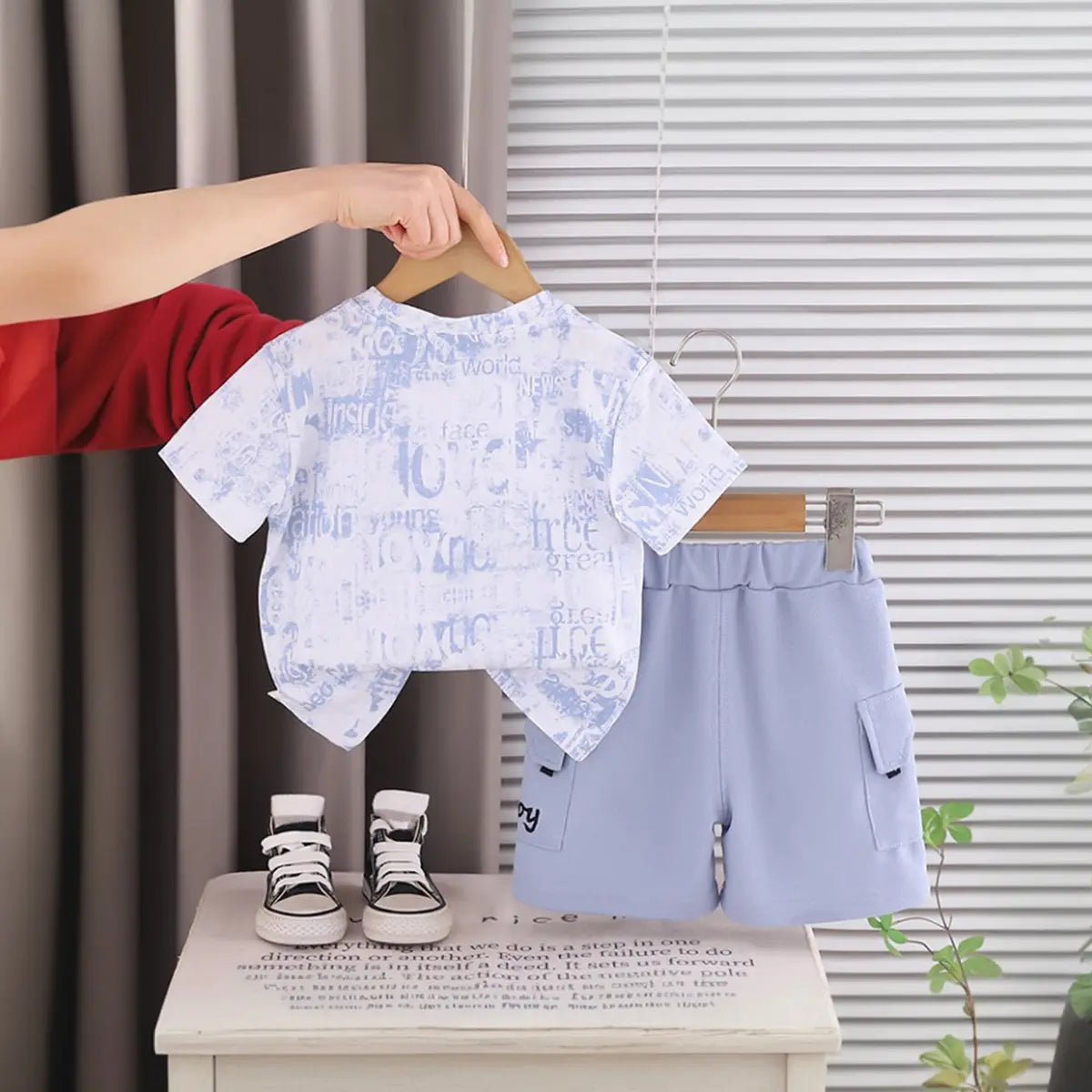 Boys Blue Printed Short Sleeve T-Shirt With Elasticated Shorts Sets 2 pc. Sets