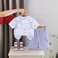 Boys Blue Printed Short Sleeve T-Shirt With Elasticated Shorts Sets 2 pc. Sets