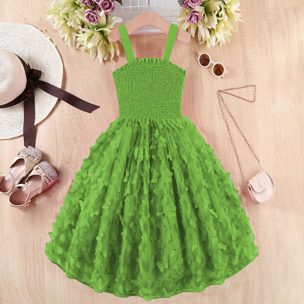 Girls Green Sleeveless Butterfly Applique Fit & Flare Dress Casual Dresses Green 8-9 Y