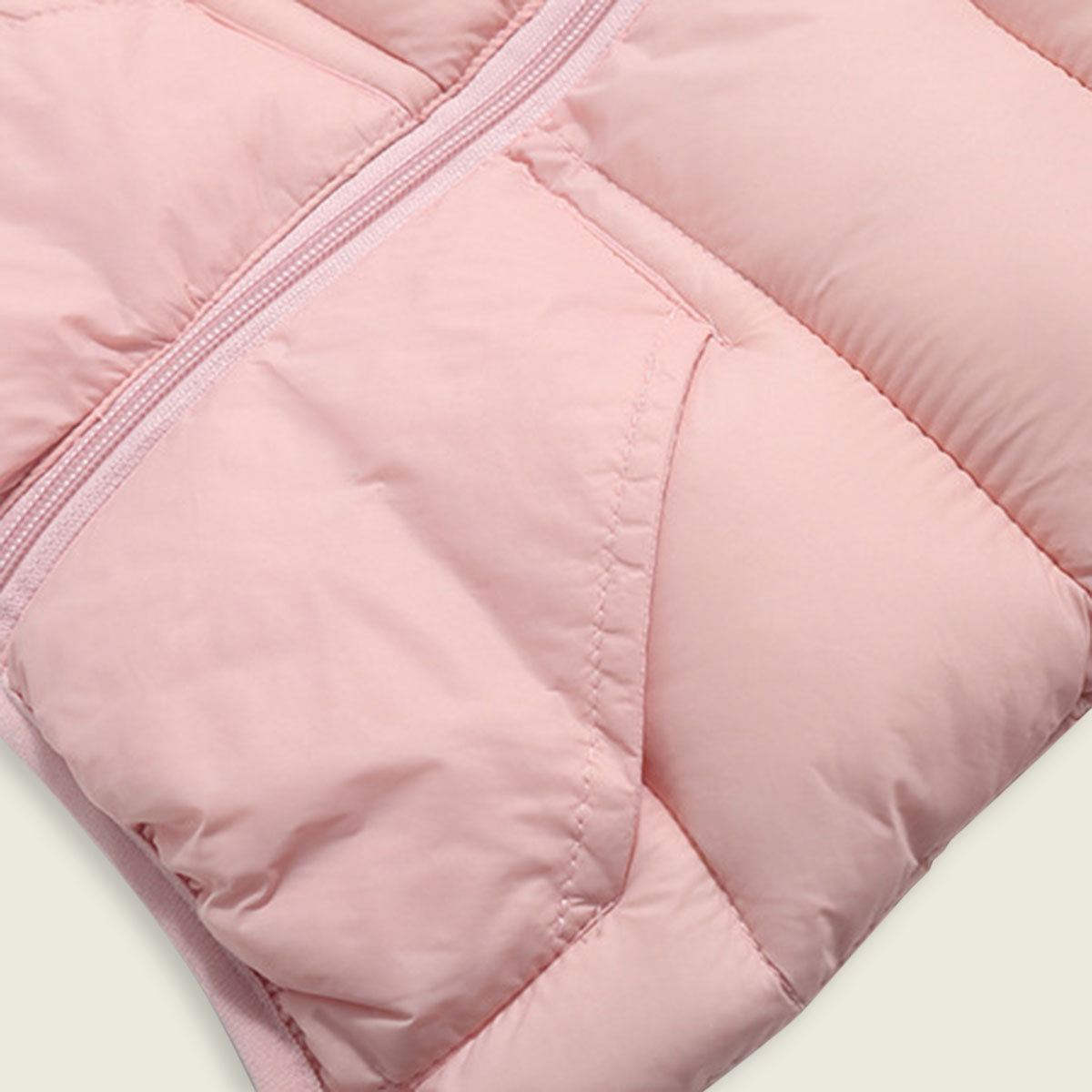Boys Light Pink Solid Front Zipper Hooded Puffer Jacket Coats & Jackets