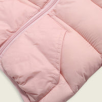 Boys Light Pink Solid Front Zipper Hooded Puffer Jacket Coats & Jackets