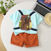 Boys Blue Backpack Printed T-shirt with Shorts Set Sets