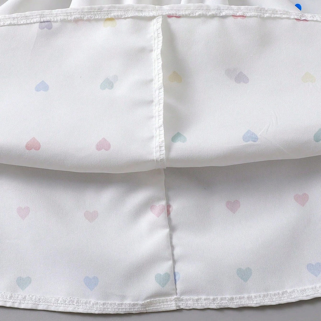 Girls White Heart Printed Sleeveless A-Line Dress Casual Dresses