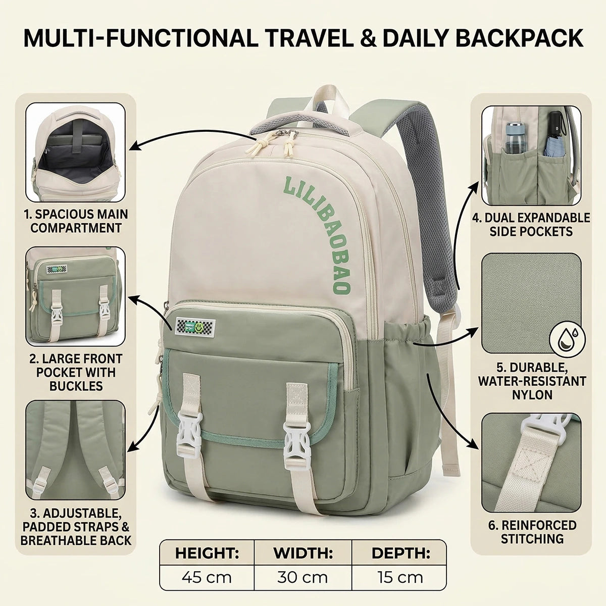 Kids Green Lilibao School Backpack Trending Accessories