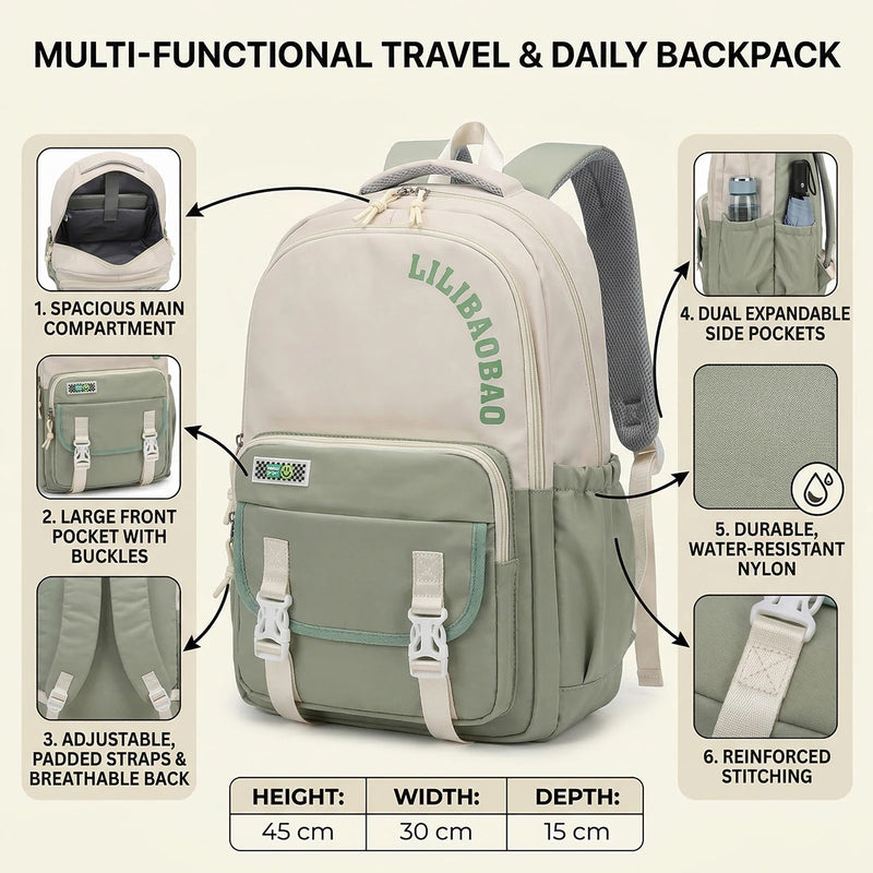 Kids Green Lilibao School Backpack Trending Accessories