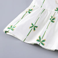 Girls Green Bow Print Puff Sleeve Top With Shorts Sets Sets