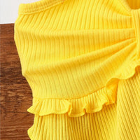 Girls Yellow Crop Top With Floral Daisy Pattern Lace A-line Skirt Sets Sets