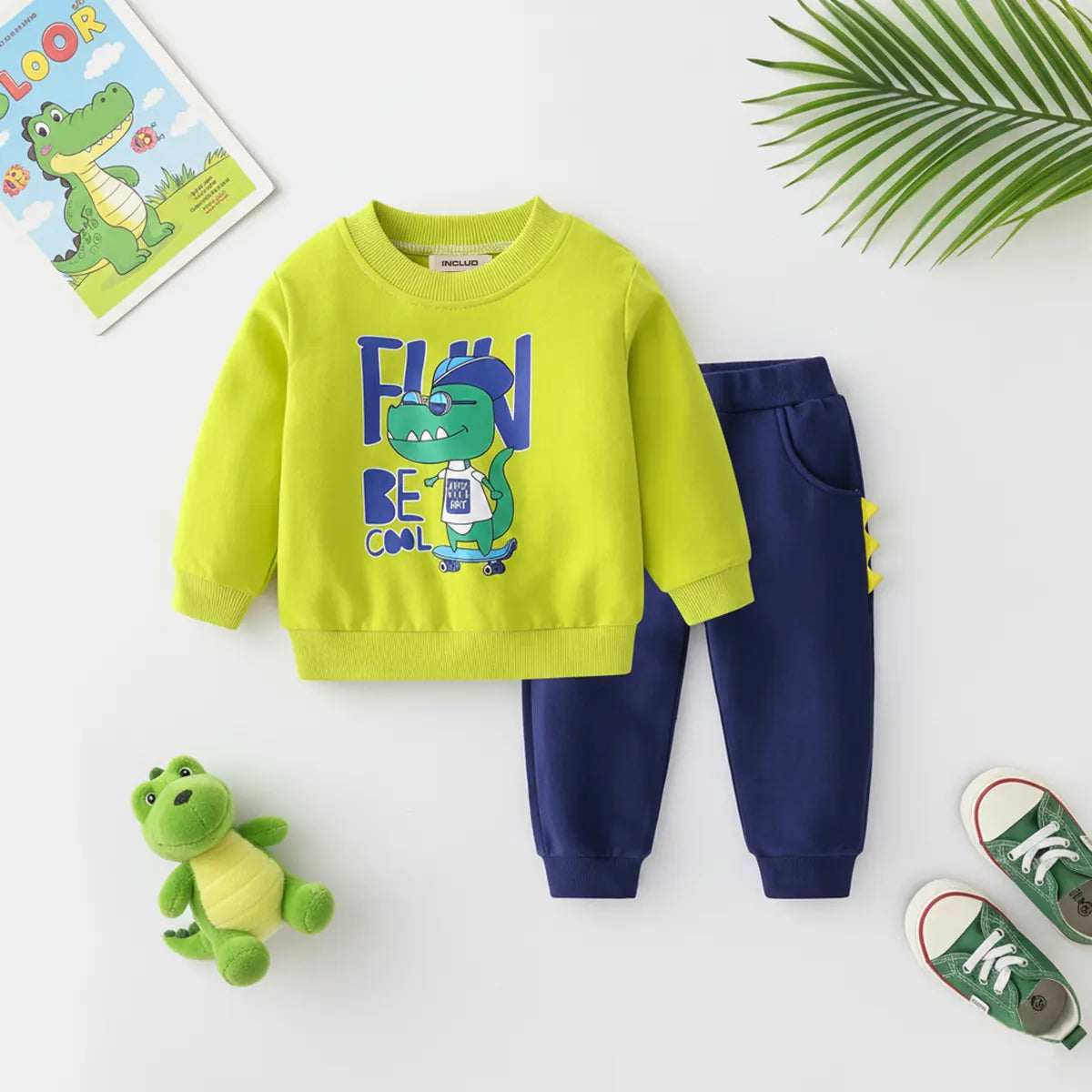 Boys Lime Green Graphics Printed Sweatshirt With Jogger Sets Sets Lime Green 1-2 Y
