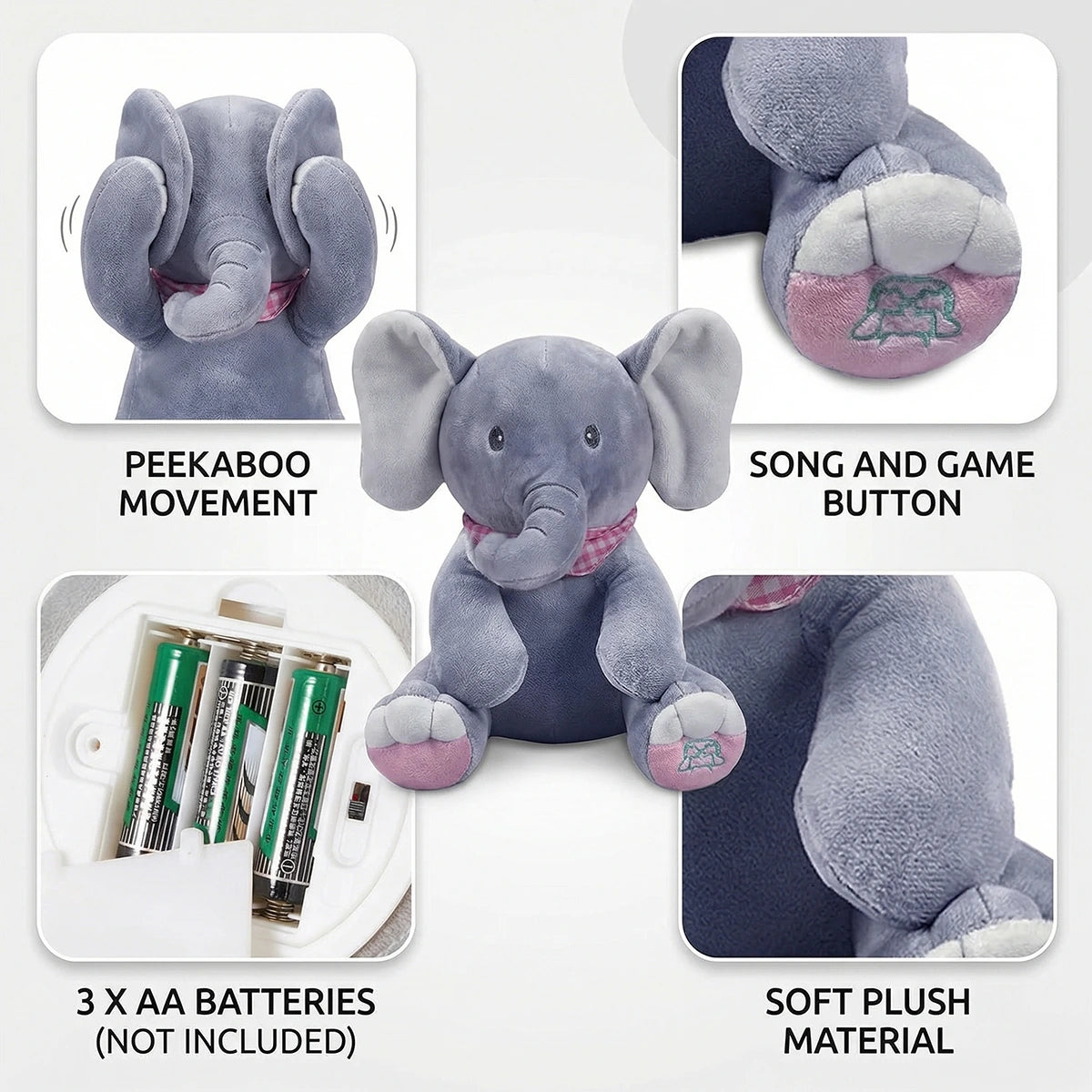 Baby Pink Peek-a-Boo Musical Elephant Plush Toy Trending Accessories