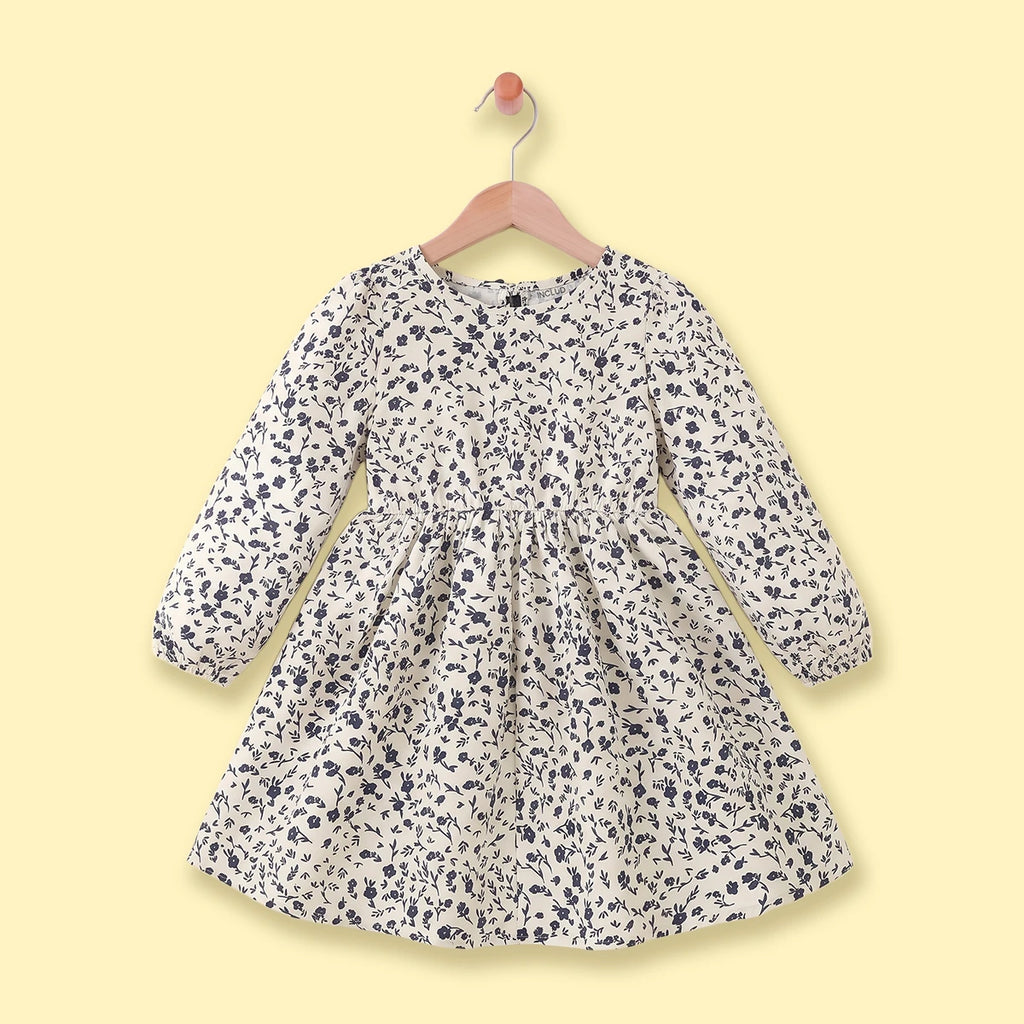 Girls Black Floral Long Sleeve Fit & Flare Dress Casual Dresses Black 3-4 Y